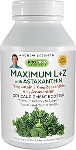 ANDREW LESSMAN Maximum L Z with Astaxanthin 120 Softgels – 12mg Lutein, 6mg Zeaxanthin, 4mg Astaxanthin. Key Nutrients to Support Eye and Brain Health, and Promote Healthy Vision.