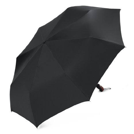 PLEMO Strong Windproof Automatic Umbrella Telescopic 45.3 Inch Mens and Womens Umbrellas in Classic Black with Non-Slip Comfort Grip for Reliable Rain Protection