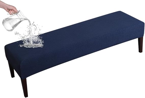 FORCHEER Dining Bench Cover Waterproof Stretch Jacquard Bench Slipcover for Living Room Washable Ottman Cover Bench Seat Protector for Bedroom, Kitchen(Waterproof Jacquard Fabric-Navy Blue)