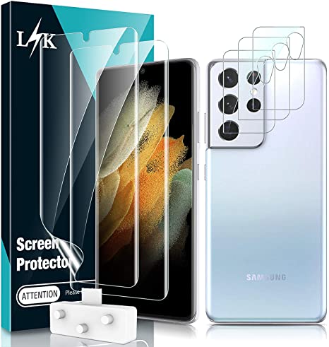 LϟK 5 Pack Screen Protector for Samsung Galaxy S21 Ultra 5G 6.8 inch with 3 Pack Camera Lens Protector and 2 Pack Flexible Soft TPU Protective Film - Bubble Free Ultrasonic Fingerprint High Definition