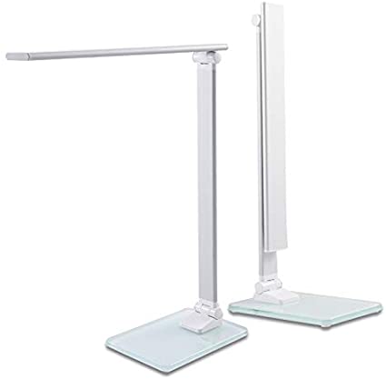 LED Desk/Table Lamp - Dimmer Switch with 3 Lighting Modes (Warm, Natural, Daylight) and Adjustable Brightness - USB Powered - Ergonomic Foldable Arm, Metal Body and Study Glass Base - 5W