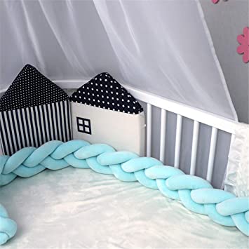 NIUXUAN Braid Crib Bumpers, Plush Pearl Cotton Baby Cot Bumpers,Nursery Cradle Decor Pillow Cushion for Newborns Baby Kids,Junior Handmade Bed Sleep Bumper (78.7“/2m, Blue)