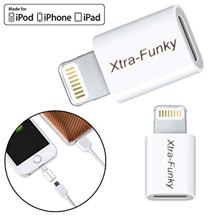 [Apple MFI Certified] Xtra-Funky Lightning to Micro-B USB charging, sync, data adapter for iPhone, iPod and iPad - White