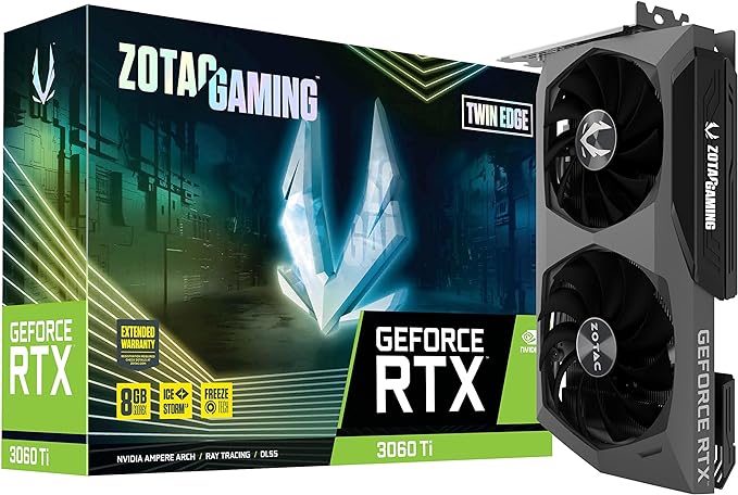 ZOTAC Gaming GeForce RTX™ 3060 Ti GDDR6X Twin Edge 8GB GDDR6X 256-bit 19 Gbps PCIE 4.0 Gaming Graphics Card, IceStorm 2.0 Advanced Cooling, Active Fan Control, ZT-A30620E-10P