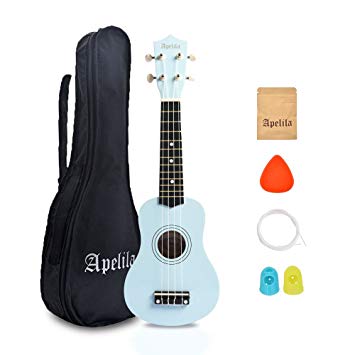 Apelila 21 inch Soprano Ukulele Acoustic Mini Guitar Musical Instrument with Bag, Pick, Strings, for Beginner, Kid, Starter, Amateur (Light Blue)
