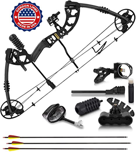 2020 Compound Bow and Arrow for Adults and Teens - Hunting Bow with Gordon Limbs Made in USA- Fully Adjustable for Women and Youth 30-70 Lbs, 23.5-30.5 In- 320 FPS Speed - 5-Pin Sight, Quiver - Right