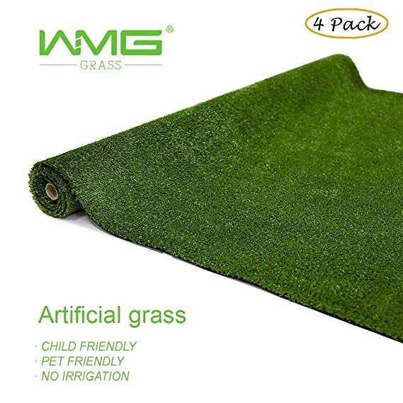 WMG Artificial Grass Lawn 4'x6' Synthetic Turf Grass Rug Green Fake Grass for Home Backyard Patio Balcony Indoor Outdoor Décor, 4 Packs