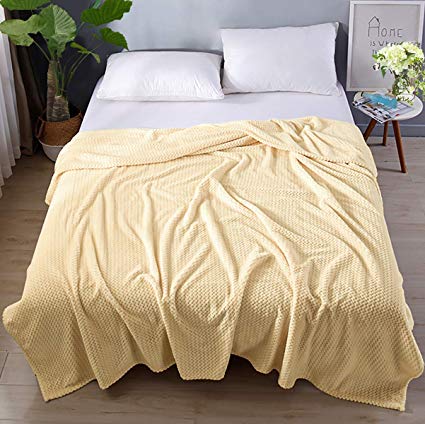 ST. BRIDGE Flannel Fleece Blanket Throw Leaves Pattern Throw Super Soft Cozy Bed Blanket Plush Lightweight Warm Blanket(Beige,63X80 Inches)