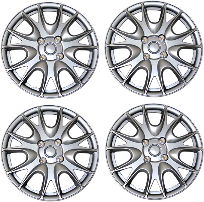 Tuningpros WC3-15-3533-S - Pack of 4 Hubcaps - 15-Inches Style 3533 Snap-On (Pop-On) Type Metallic Silver Wheel Covers Hub-caps