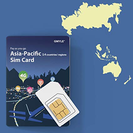 GMYLE Prepaid SIM Card for Thailand, Singapore, Malaysia, 5GB/ 14 Days, Asia Pacific 14 Countries 4G LTE 3G Travel Data, Reusable and Support Online Top up (No Message & Call, Unlocked Phone)