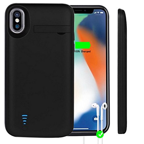 Idealforce IPhone X Battery Case,5000mAh External Backup Power Bank Pack Battery,Portable Power Charger Protective Charging Case for Iphone x/Iphone 10 Support Audio (5000mAh Audio Black)