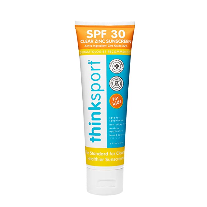 Thinksport Kids SPF 30 Clear Zinc Sunscreen – Hypoallergenic Child and Baby Mineral Sunscreen Lotion – Safe, Natural, Non Toxic UVA/UVB Kids Sunscreen, Travel Size, 3 Fl oz