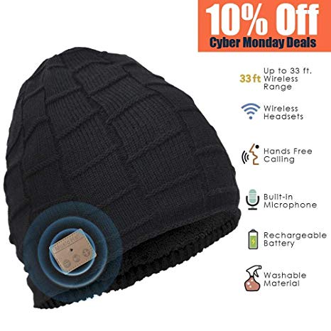 Bluetooth Beanie, Wireless Bluetooth Hat, Double Knit Music Beanie Men & Women, Built-in Microphone & Fully Washable, Gift for Winter Birthday Christmas Day Thanksgiving Day