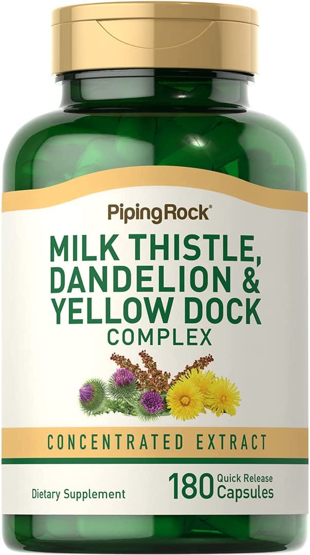 Piping Rock Milk Thistle, Dandelion & Yellow Dock | 180 Capsules | Concentrated Extract | Non-GMO, Gluten Free