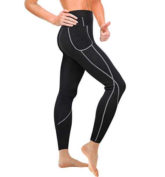 Wonderience Women Sauna Weight Loss Slimming Neoprene Pants with Side Pocket Hot Thermo Fat Burning Sweat Leggings