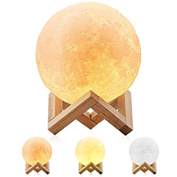 Moon Lamp, Magicfly Rechargeable 5.9 Inch 3D Printing Moon Light, 3 Colors Dimmable with Tap Control, Lunar Light Home Decorative Night Light for Christmas Gift