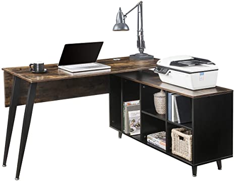 Teeker Home Office L-Shaped Computer Desk with Storage Shelves, Large Executive Office Desk with Cabinet
