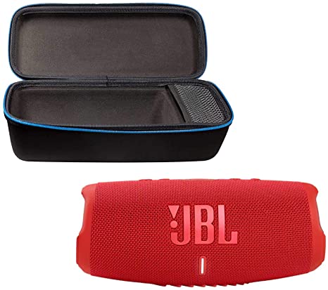 JBL Charge 5 Portable Waterproof Wireless Bluetooth Speaker Bundle with divvi! Protective Hardshell Case - Red