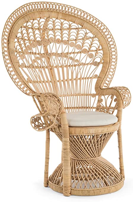 KOUBOO Pecock Grand Peacock Chair in Rattan with Seat Cushion, Natural Color, Large