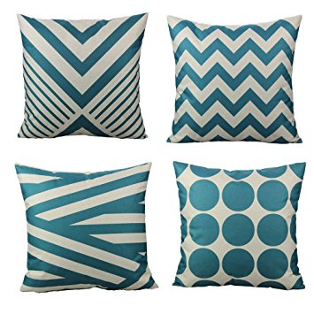 All Smiles Decorative Teal Accent Throw Pillow Case Cushion Covers Pillowcases 18x18 Home Decor for Sofa Couch,Cotton Linen Turquoise Square,Set of 4