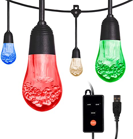 Enbrighten Acrylic Bulbs, USB-Powered Café String Lights, 24ft, 24, LED, Indoor or Outdoor, Camping, Tailgate, Dorm Room, 48365