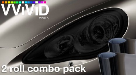 VViViD® Smoke Black Gloss Vinyl Headlight Foglight Transparent Tint Wrap Self-Adhesive 12" x 24" 2-roll pack