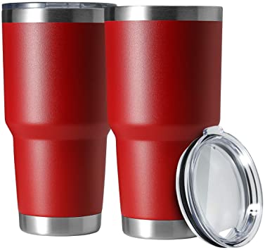 HASLE OUTFITTERS 30oz Tumbler Stainless Steel Coffee Tumbler Double Wall Vacuum Insulated Travel Mug with Lid (Red, 2 Pack)
