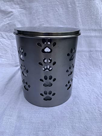 Pet Canisters Fresh Dry Dog & Cat Food Storage Steel Container with inside Glass Lining For Pet Food, and Bird Seed Shine finish (Paw)