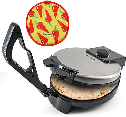 10inch Roti Maker by StarBlue with FREE Roti Warmer and Removable Handle - The automatic Stainless Steel Non-Stick Electric machine to make Indian style Chapati, Tortilla, Roti AC 110V 50/60Hz 1200W