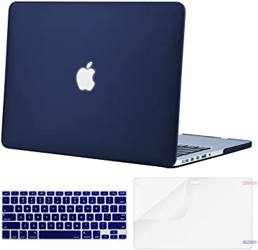 MOSISO Case Only Compatible with Older Version MacBook Pro Retina 13 Inch (Model: A1502 & A1425) (Release 2015 - end 2012), Plastic Hard Shell & Keyboard Cover & Screen Protector, Navy Blue