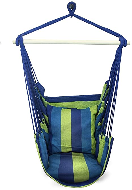 Sorbus Hanging Rope Hammock Chair Swing Seat for Any Indoor or Outdoor Spaces- Max. 265 Lbs -2 Seat Cushions Included