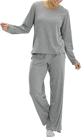 No Nonsense Women's Long Sleeve Sleep Tee and Pajama Pant 2 Piece Sleepwear Set