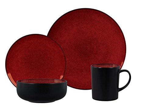 Gibson Novabella 16-Piece Reactive Stoneware Dinnerware Set, Burgundy