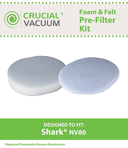 Shark Washable, Reusable NV80 1 Foam and 1 Felt Filter; Fits NV80 Models; Part # XFF80;  Designed & Engineered By Crucial Vacuum