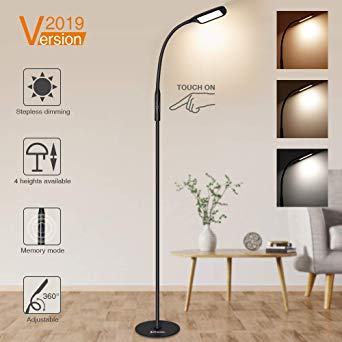 LED Floor Lamp, SOLMORE LED Reading Lamp 3 Colors Temperatures Dimmable Reading Standing Lamp Height Adjustable Flexible Gooseneck Touch Control for Living Room Bedroom Office