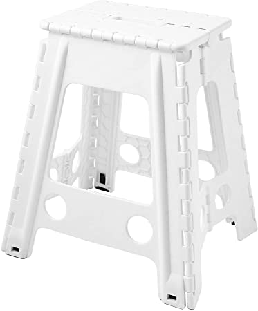 Topfun Folding Step Stool, 18 inch Non-Slip Footstool for Adults or Kids, Sturdy Safe Enough, Holds up to 300 Lb, Foldable Step Stools Storage/Open Easy, for Kitchen,Toilet,Office,RV (White, 18inch)