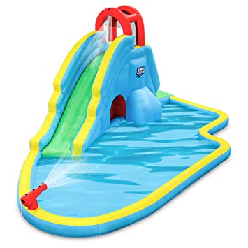 Sunny & Fun Deluxe Inflatable Water Slide Park – Heavy-Duty Nylon for Outdoor Fun - Climbing Wall, Slide, & Splash Pool – Easy to Set Up & Inflate with Included Air Pump & Carrying Case