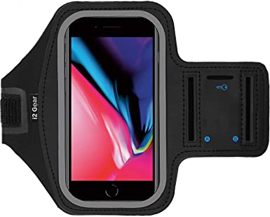 i2 Gear Cell Phone Running Armband for iPhone 8, 7, 6, 6S & iPhone SE 2020 Armband with Key Holder - Black