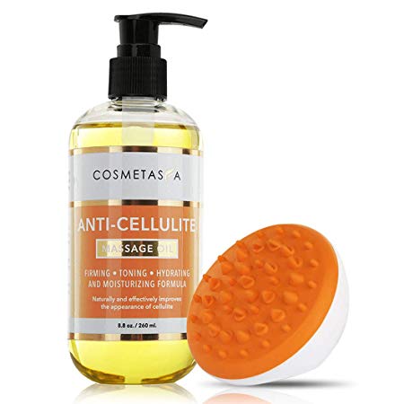 Anti Cellulite Massage Oil with Cellulite Massager- 100% Natural Cellulite Treatment, Deeply Penetrates Skin to Break Down Fat Tissue- Firms, Tones, Tightens & Moisturizes Skin