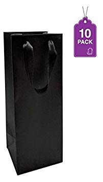 Large Wine Bag, Black 10 Pack for Wine Bottles Boxes of Wine/Spirits Reusable Bag Laminated for Extra Strength (Black)