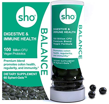 SHO 'Balance' Refill 5-in-1 Prebiotics and Probiotics - 100 Billion CFU Vegan Probiotic Supplement - Probiotics for Women and Probiotics for Men - Lactobacillus Casei - Shelf Stable 60 Small Pills