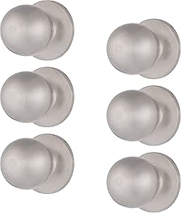 BRINKS – 6-Pack Satin Nickel Transitional Closet Passage Round Door Knob – Brushed Nickel Modern Hall Flat Doorknob in Polished Nickel