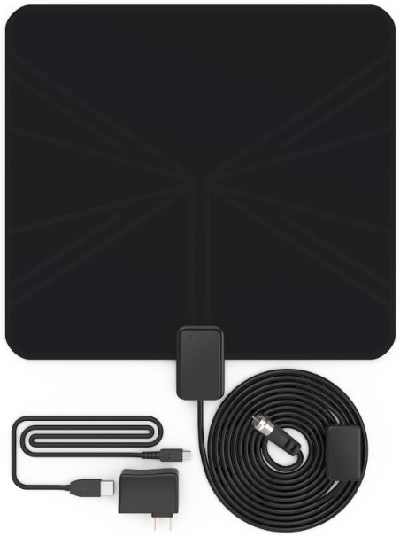EnergyPal AN51 Amplified Indoor HDTV Antenna 50 Mile Range With Power Supply and 10ft Coax Cable