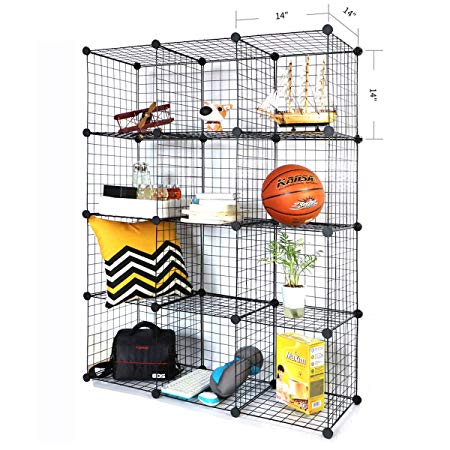 BRIAN & DANY Metal Wire Storage Cubes, DIY 12-Cube Closet Cabinet and Modular Shelving Grids, Wire Mesh Shelves and Rack, Black