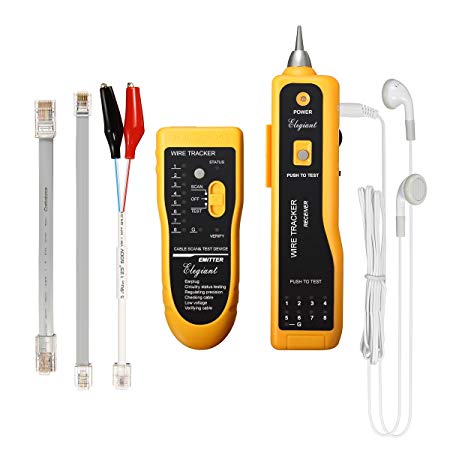 Wire Tracker, ELEGIANT XQ-350 Wire Tracker RJ45 RJ11 Network Tester Telephone Phone Wire Finder Ethernet LAN Line Finder Cat5 Cat6 with 2 Network Wire Stripper, Headphone, Toolkit