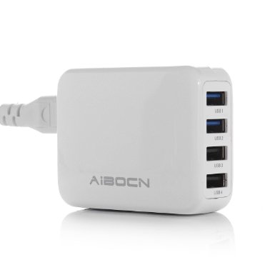 Aibocn 21W 4-Ports USB Wall Charger Travel Adapter Built-in Multi-protection System and Premium Microchips for iPhone, iPad Air / Mini, ipod, Samsung Galaxy, Nexus, HTC, Motorola, LG, Google, and More