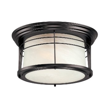 Westinghouse 6674600 Senecaville Two-Light Exterior Flush-Mount Fixture Weathered Bronze Finish on Steel with White Alabaster Glass