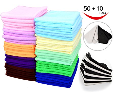 60 Pcs(50 10) - Microfiber Cleaning Cloth Pack - Great Value & Quality