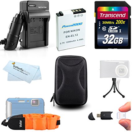 32GB Accessories Kit For Nikon COOLPIX AW120, AW110, AW100, AW130 Waterproof Digital Camera Includes 32GB High Speed SD Memory Card   Replacement EN-EL12 Battery   AC/DC Charger   Case   Much More
