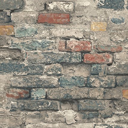 RoomMates RMK11080WP Brick Alley Peel and Stick Wallpaper, 20.5" x 16.5 feet, Blue
